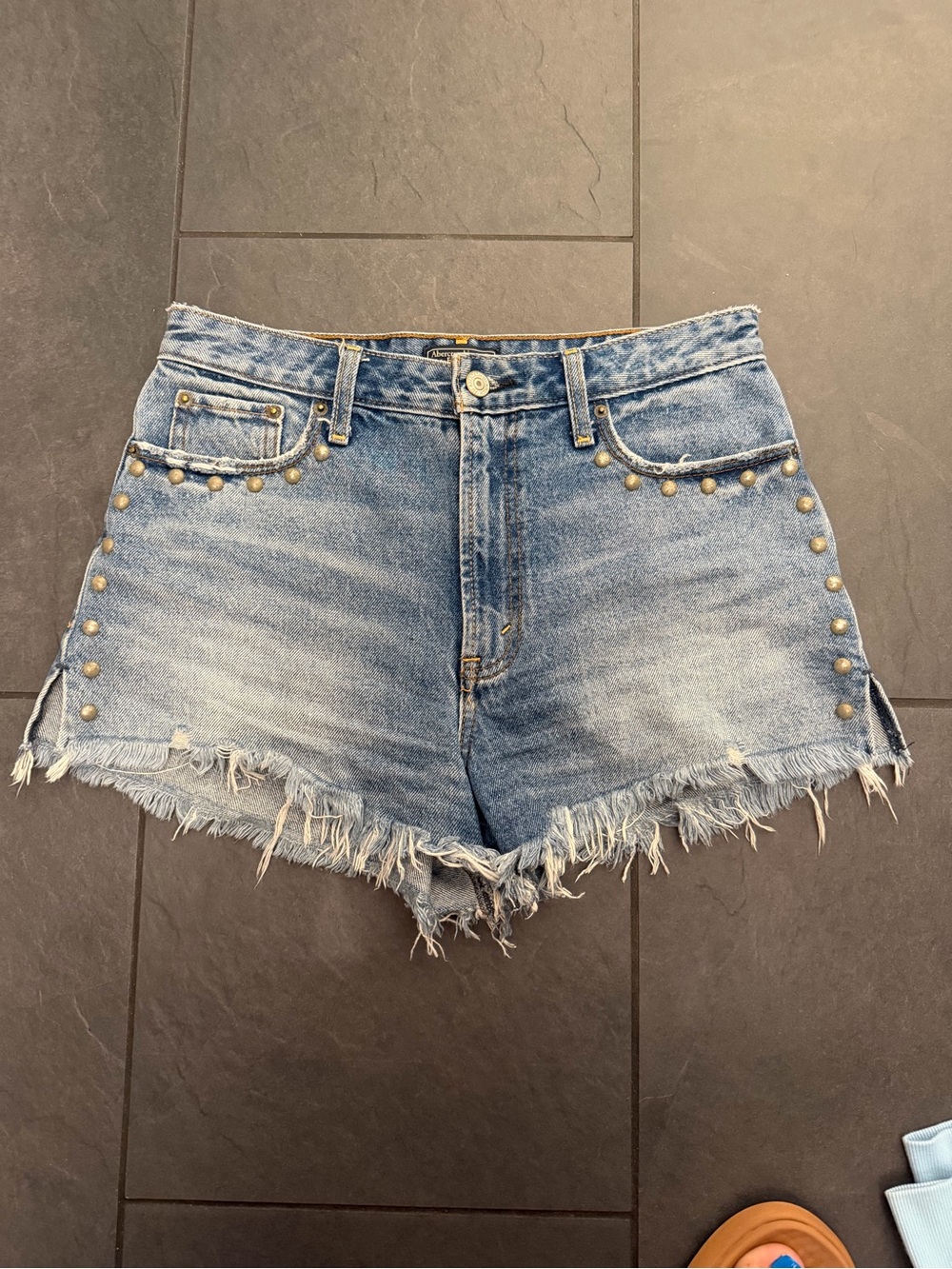 Abercrombie & Fitch Light Blue Studded Frayed Hem Denim Shorts